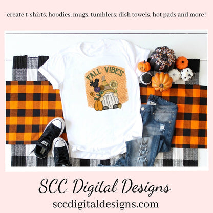 Fall Vibes Gnomes Sublimation Clipart, Black Bird, Sunflower, Pumpkin, DIY Gift for Her, Farmhouse Decor, Instant Download, Commercial Use PNG, Clip Art Set