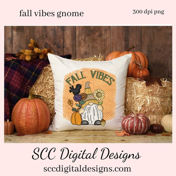 Fall Vibes Gnomes Sublimation Clipart, Black Bird, Sunflower, Pumpkin, DIY Gift for Her, Farmhouse Decor, Instant Download, Commercial Use PNG, Clip Art Set