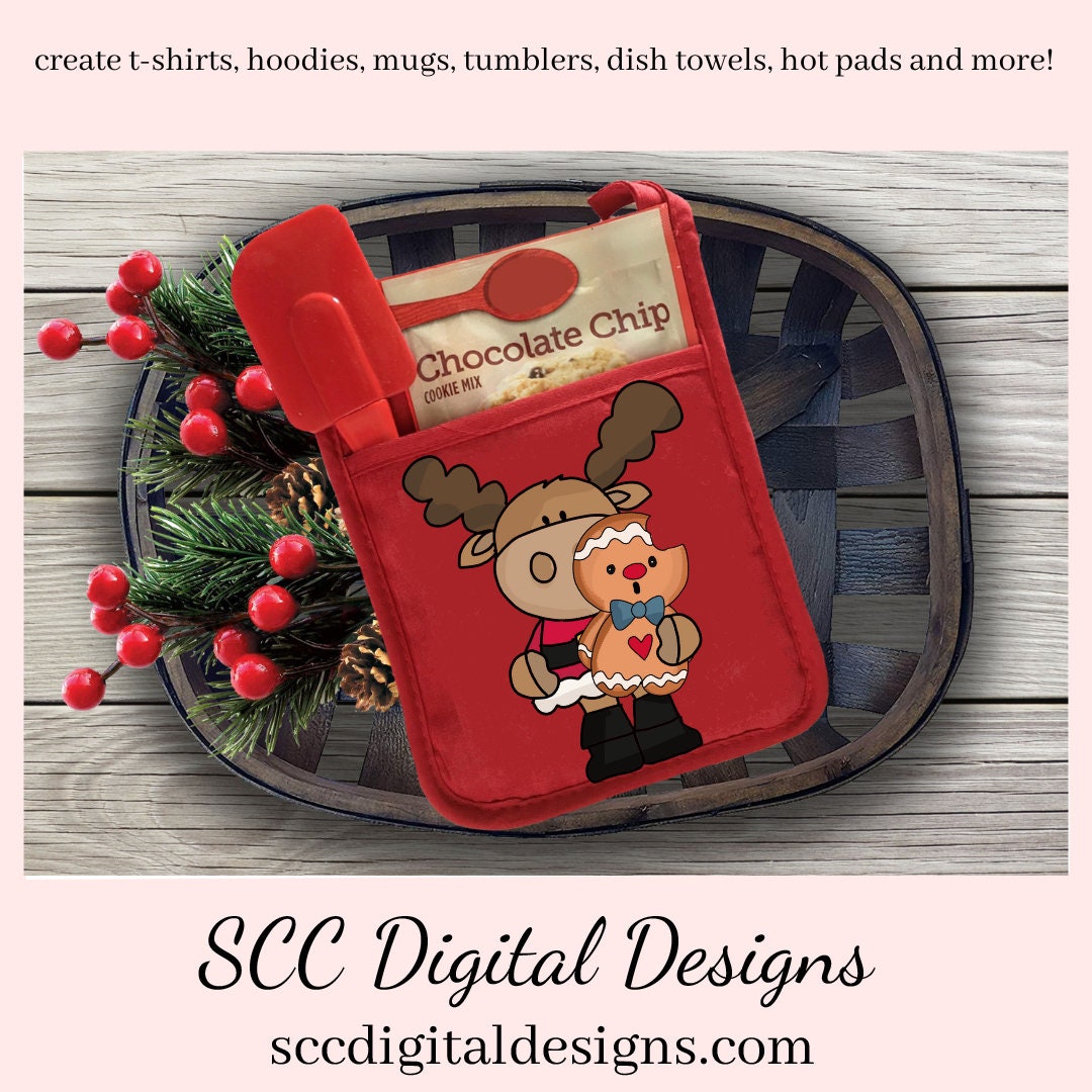 Chrismoose Loves Gingerbread Clipart, DIY Gift for Her, Holiday Cookies, Xmas Home Decor, Instant Download, Commercial Use PNG, Exclusive Clip Art Set