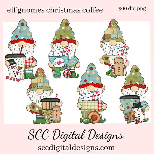 Elf Gnomes Christmas Coffee Clipart, Cocoa Mug, DIY Gift for Her, Holiday Cookie, Xmas Home Decor, Instant Download, Commercial Use PNG, Exclusive Clip Art Set
