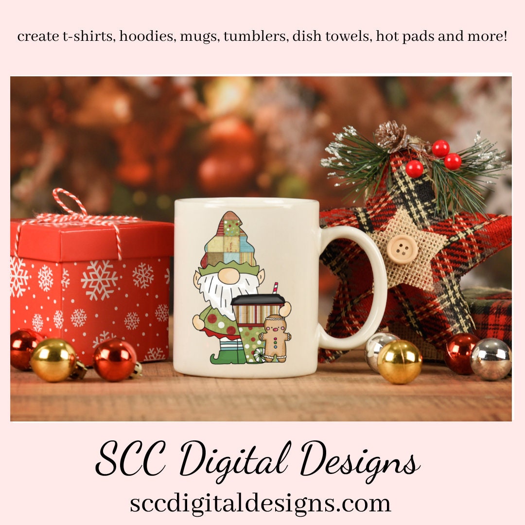 Elf Gnomes Christmas Coffee Clipart, Cocoa Mug, DIY Gift for Her, Holiday Cookie, Xmas Home Decor, Instant Download, Commercial Use PNG, Exclusive Clip Art Set