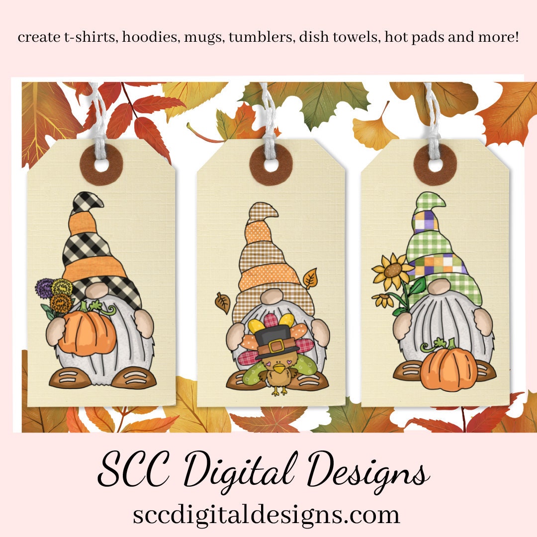 Thanksgiving Gnomes Clipart, Turkey, Pumpkin, Sunflower, DIY Holiday Home Décor & Printables, Instant Download, Commercial Use, Clip Art PNG Set, T-Shirt & Hoodie Design, Craft Supplies, Scrapbook Elements, Personal Use  Our clipart files come to you as 300 dpi PNG images.