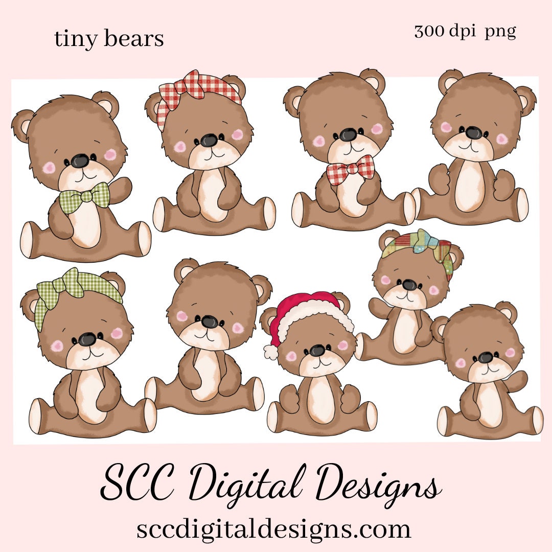Bear PNG, Boy and Girl Bears, Santa Hat, DIY Gift for Her, Whimsical Art, Exclusive Clipart Set, Instant Download, Commercial Use Clip Art Set, Scrapbook Elements, Craft Supplies, Scrapbook Elements, Personal Use, DIY Printables