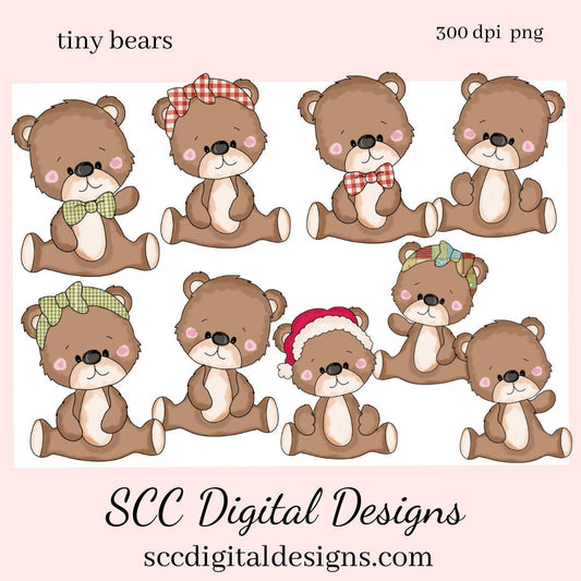 Bear PNG, Boy and Girl Bears, Santa Hat, DIY Gift for Her, Whimsical Art, Exclusive Clipart Set, Instant Download, Commercial Use Clip Art Set, Scrapbook Elements, Craft Supplies, Scrapbook Elements, Personal Use, DIY Printables