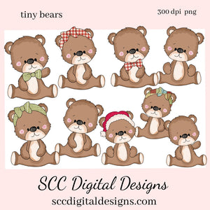 Bear PNG, Boy and Girl Bears, Santa Hat, DIY Gift for Her, Whimsical Art, Exclusive Clipart Set, Instant Download, Commercial Use Clip Art Set, Scrapbook Elements, Craft Supplies, Scrapbook Elements, Personal Use, DIY Printables