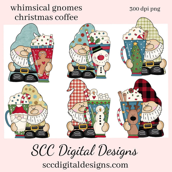 Christmas Gnome PNG, Xmas Coffee Mug, Santa, Reindeer, Snowman, DIY Gift for Her, Exclusive Clipart Set, Instant Download, Commercial Use Clip Art, Scrapbook Elements, Craft Supplies, Personal Use, DIY Printables