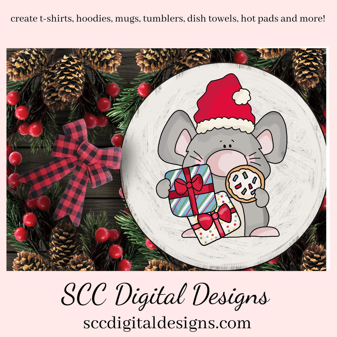 Christmas Mouse PNG, Santa, Xmas Cookies, Presents, Holiday Tree, , DIY Gift for Her, DIY Printables, Exclusive Clipart Set, Instant Download, Commercial Use Clip Art, Scrapbook Elements, Craft Supplies, Personal Use, Whimsical Wildlife