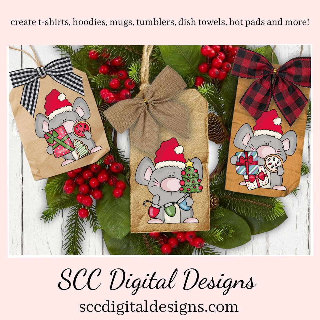 Christmas Mouse PNG, Santa, Xmas Cookies, Presents, Holiday Tree, , DIY Gift for Her, DIY Printables, Exclusive Clipart Set, Instant Download, Commercial Use Clip Art, Scrapbook Elements, Craft Supplies, Personal Use, Whimsical Wildlife