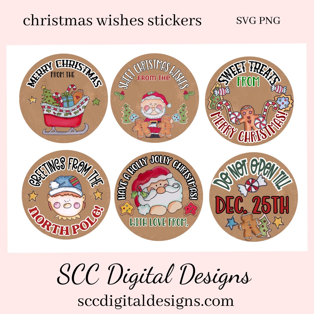 Christmas Wishes Stickers SVG for Digital Planning & Scrapbooking, Paper Planner Accessories Embellishments for Women, DIY Gift Bag Tags