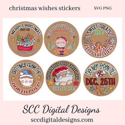 Christmas Wishes Stickers SVG for Digital Planning & Scrapbooking, Paper Planner Accessories Embellishments for Women, DIY Gift Bag Tags
