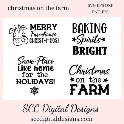 Christmas on The Farm SVGs, Baking Spirits Bright, Snow Place, Farmhouse Kitchen Decor, DIY Gift for Her, Cricut Designs, Commercial Use PNG