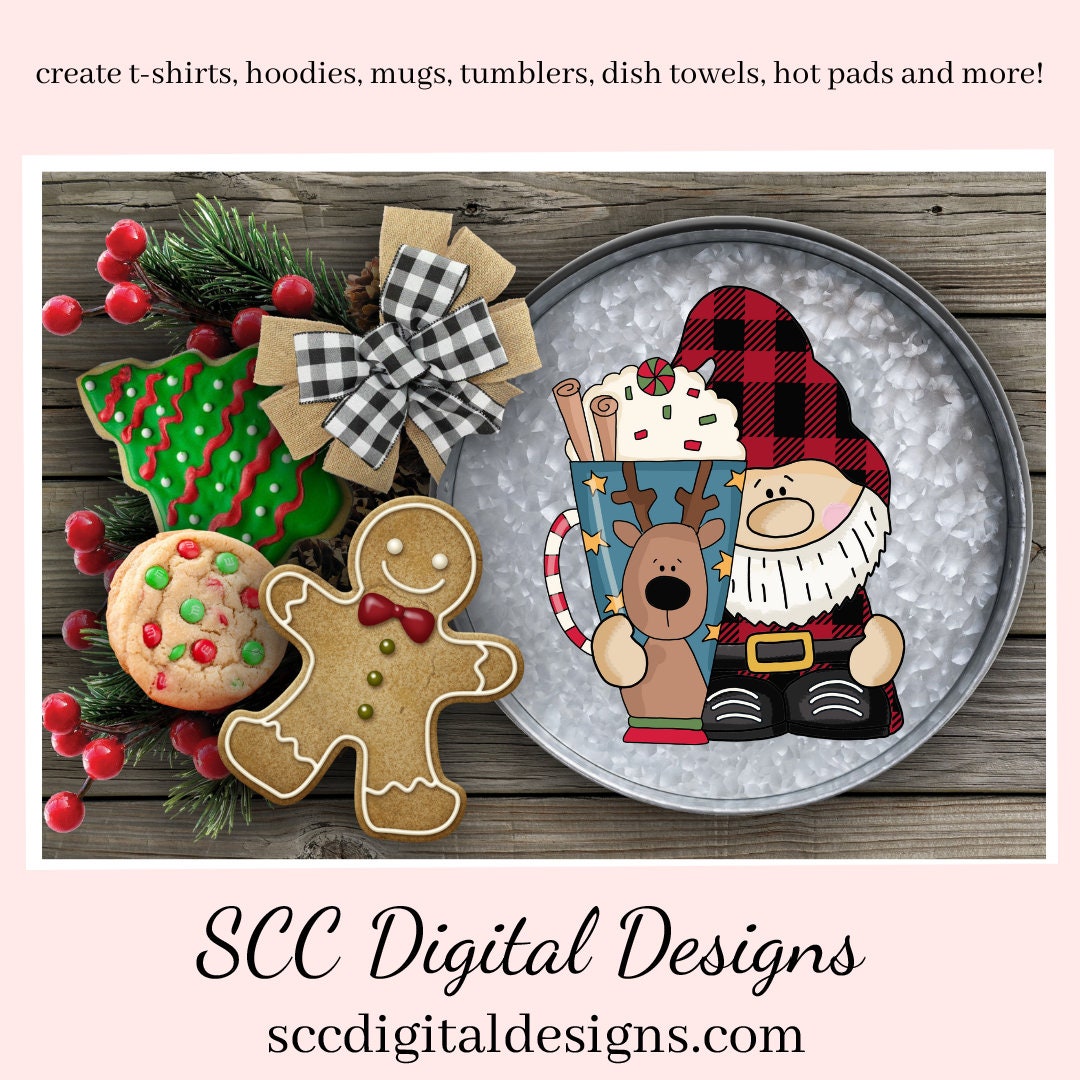 Christmas Gnome PNG, Xmas Coffee Mug, Santa, Reindeer, Snowman, DIY Gift for Her, Exclusive Clipart Set, Instant Download, Commercial Use Clip Art, Scrapbook Elements, Craft Supplies, Personal Use, DIY Printables