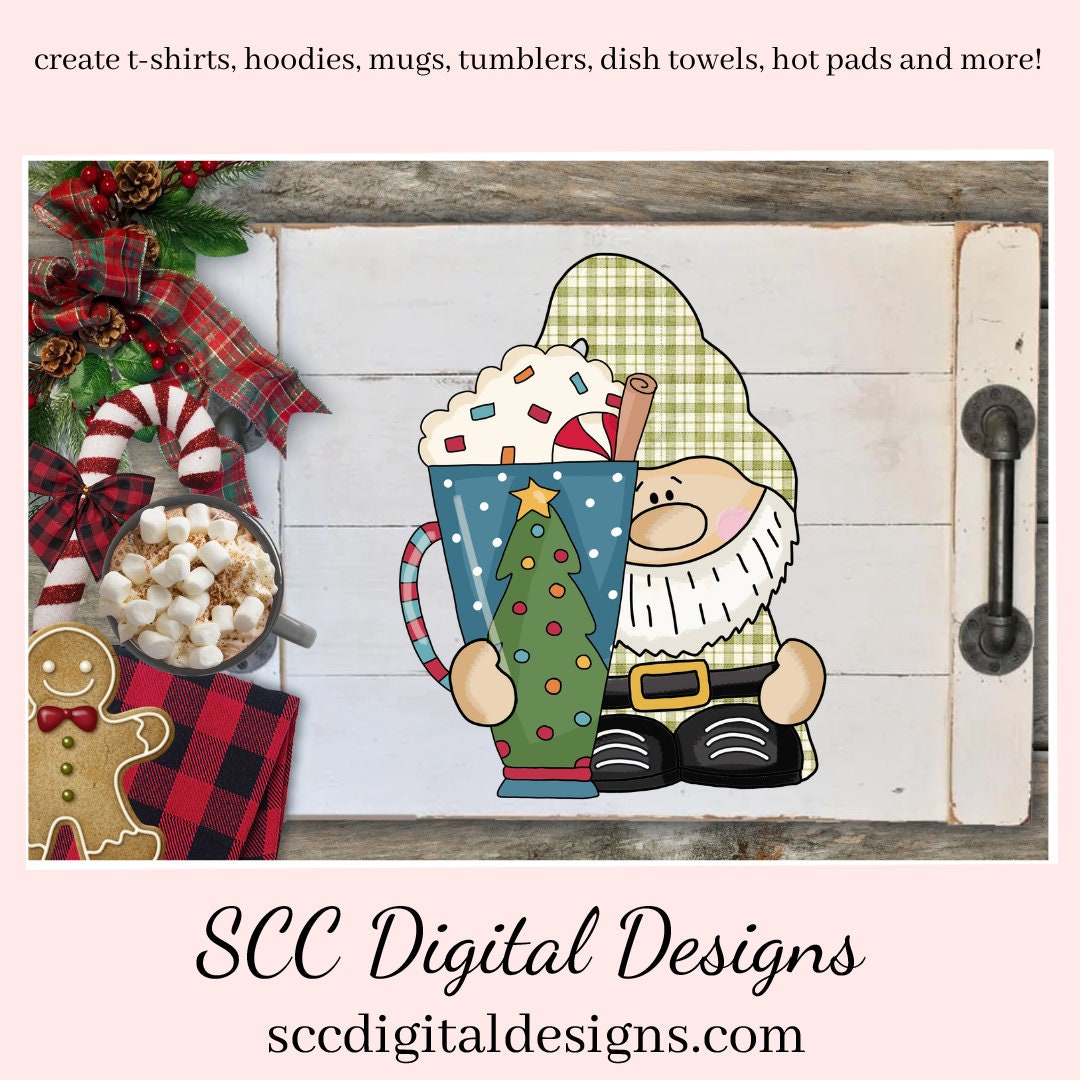 Christmas Gnome PNG, Xmas Coffee Mug, Santa, Reindeer, Snowman, DIY Gift for Her, Exclusive Clipart Set, Instant Download, Commercial Use Clip Art, Scrapbook Elements, Craft Supplies, Personal Use, DIY Printables