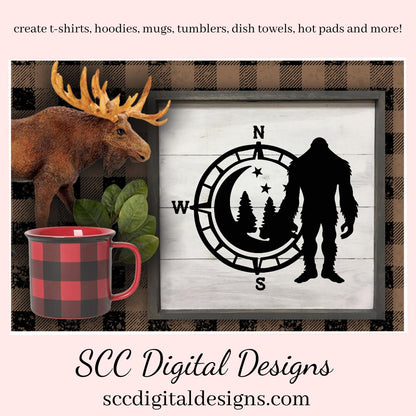 Bigfoot Forest SVG, Sasquatch Decal, Man Cave Sign, Big Foot Sticker, Mountain Art, DIY Gift for Him, Cricut Designs, Commercial Use PNG