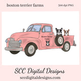 Boston Terrier PNG, Vintage Pink Truck, Black & White Dog, Red & White Dog, DIY Gift for Her, Exclusive Clipart, Instant Download, Commercial Use Clip Art, Scrapbook Elements, Craft Supplies, Scrapbook Elements, Personal Use, Digi Scrap Clipart