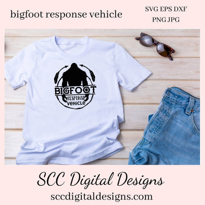 Our SVGs are great to create home decor, coffee mugs, tumblers, t-shirts, hoodies, kitchen towels, hot pads, and so much more!  Bigfoot Response Vehicle SVG, Sasquatch Decal, Man Cave Sign, Big Foot Sticker, DIY Gift for Him, Cricut Designs, Commercial Use PNG 