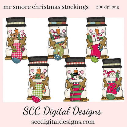 Smore PNG, Christmas Stockings, Snowman Snowmen, Santa Bear, DIY Gift for Her, Exclusive Clipart, Instant Download, Commercial Use Clip Art