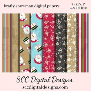 Snowman Digital Papers, Snowman Snowmen, Digital Background Paper, Instant Download, Scrapbook Supplies, Crafting Elements, Commercial Use, Scrapbooking Ephemera, Junk Journaling