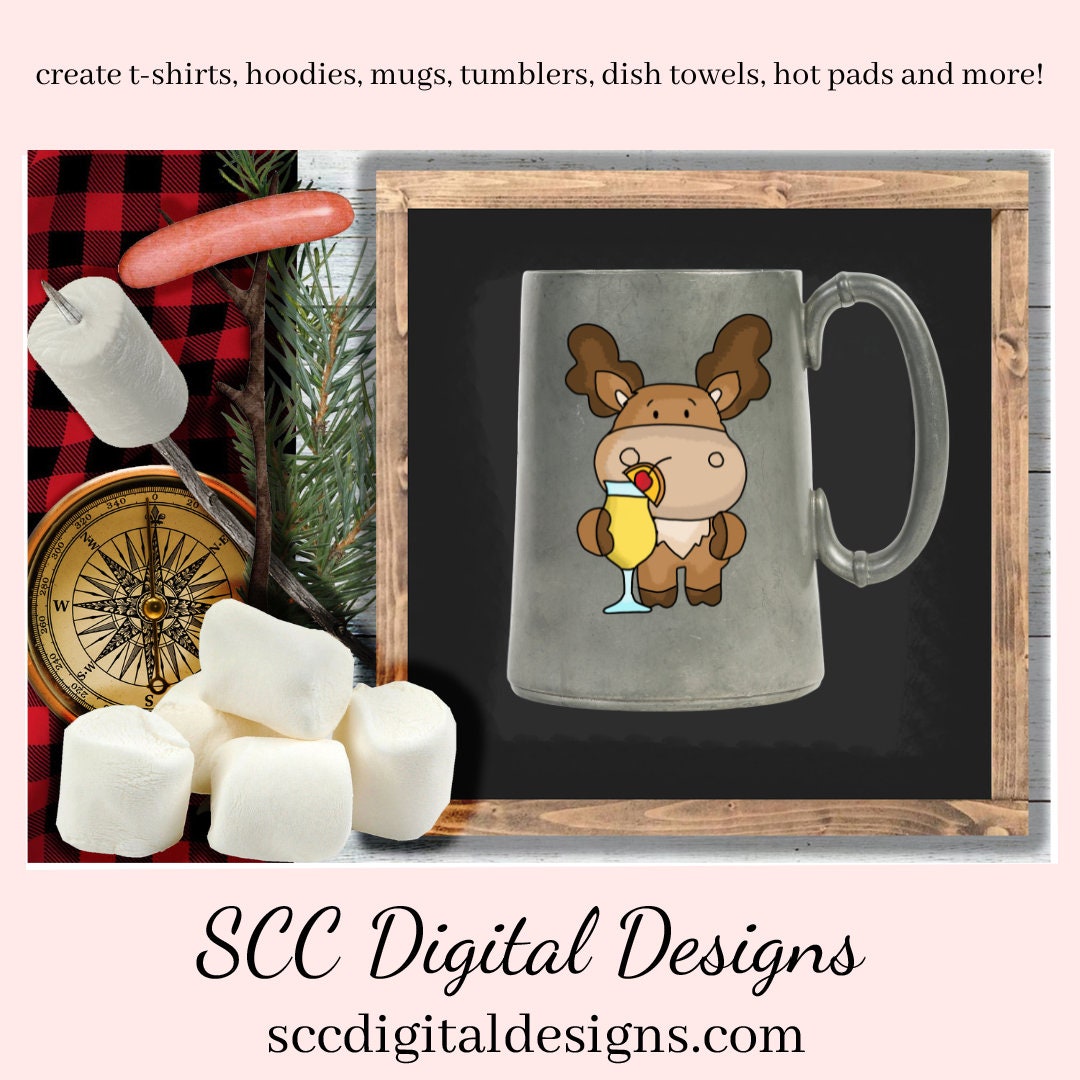 Moose PNG, Happy Hour Clipart, Fruity Drinks, DIY Gift for Her, DIY Printables, Exclusive Clipart Set, Instant Download, Commercial Use Clip Art, Scrapbook Elements, Craft Supplies, Personal Use, Whimsical Wildlife