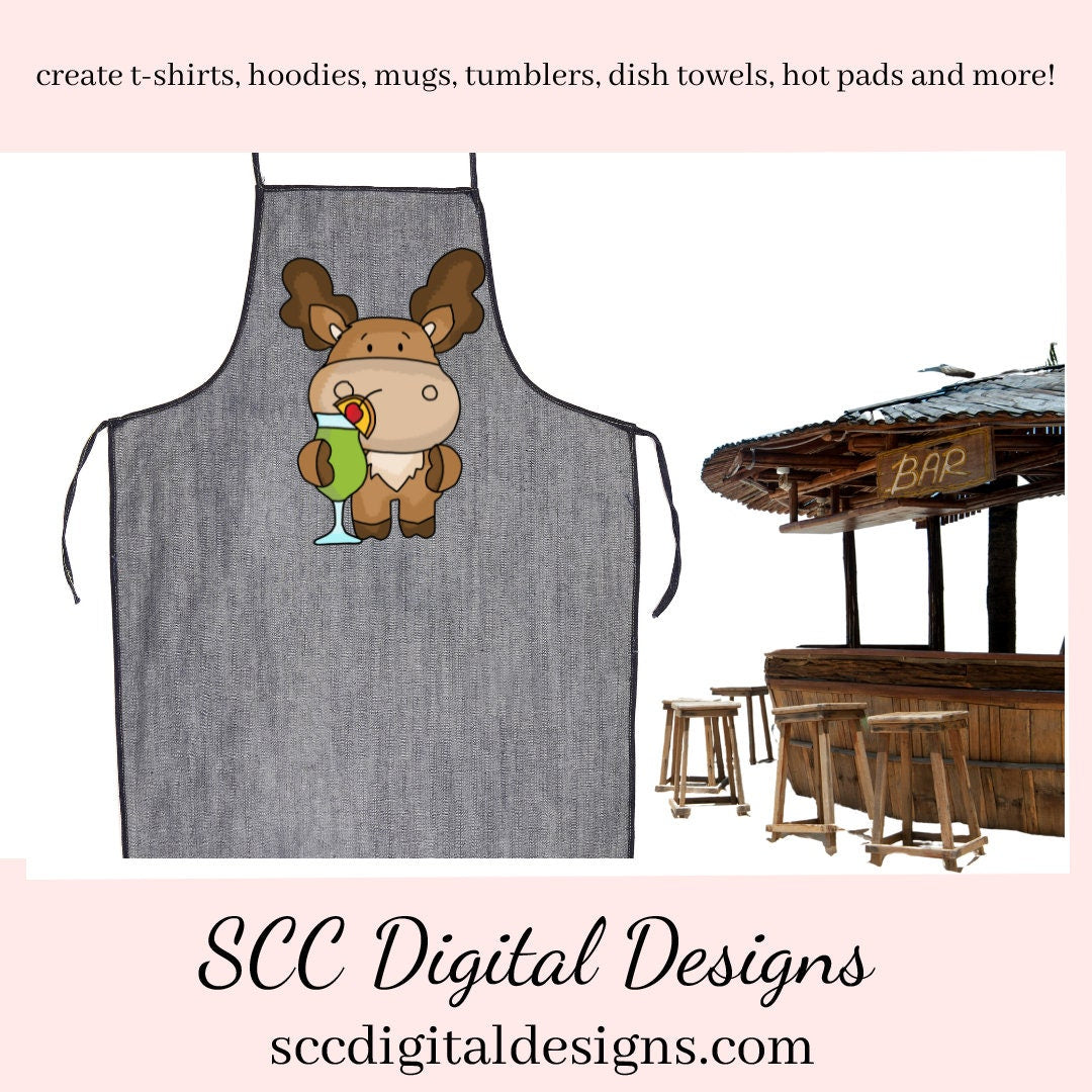 Moose PNG, Happy Hour Clipart, Fruity Drinks, DIY Gift for Her, DIY Printables, Exclusive Clipart Set, Instant Download, Commercial Use Clip Art, Scrapbook Elements, Craft Supplies, Personal Use, Whimsical Wildlife