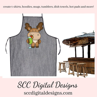 Moose PNG, Happy Hour Clipart, Fruity Drinks, DIY Gift for Her, DIY Printables, Exclusive Clipart Set, Instant Download, Commercial Use Clip Art, Scrapbook Elements, Craft Supplies, Personal Use, Whimsical Wildlife