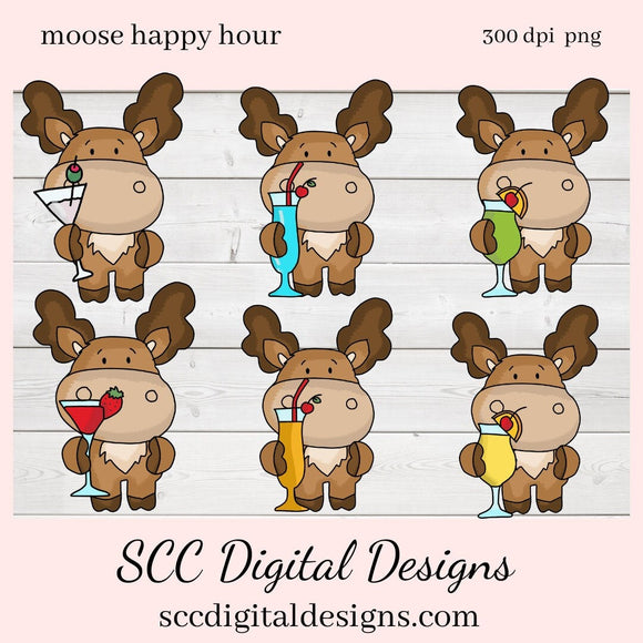 Moose PNG, Happy Hour Clipart, Fruity Drinks, DIY Gift for Her, DIY Printables, Exclusive Clipart Set, Instant Download, Commercial Use Clip Art, Scrapbook Elements, Craft Supplies, Personal Use, Whimsical Wildlife