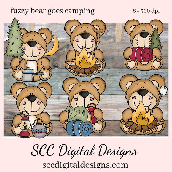 Camping Bear PNG, Tent, Sleeping Bag, Camp Fire, Lantern, Map, DIY Gift for Her, DIY Printables, Exclusive Clipart Set, Instant Download, Commercial Use Clip Art, Scrapbook Elements, Craft Supplies, Personal Use, Whimsical Wildlife