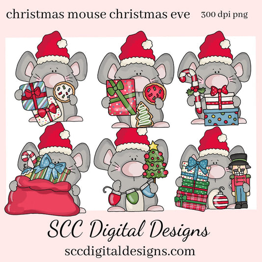 Christmas Mouse PNG, Santa, Xmas Cookies, Presents, Holiday Tree, , DIY Gift for Her, DIY Printables, Exclusive Clipart Set, Instant Download, Commercial Use Clip Art, Scrapbook Elements, Craft Supplies, Personal Use, Whimsical Wildlife
