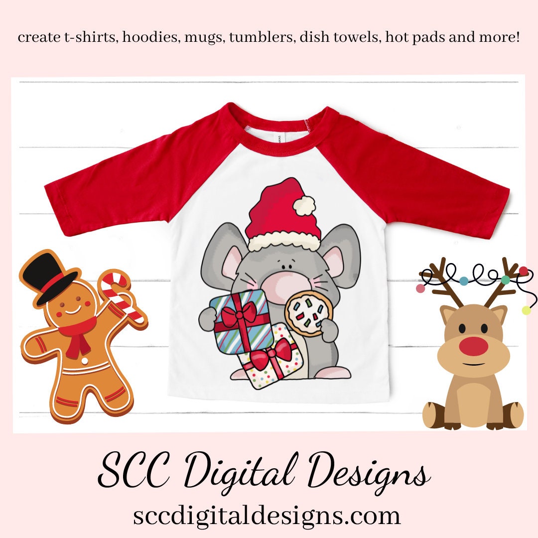 Christmas Mouse PNG, Santa, Xmas Cookies, Presents, Holiday Tree, , DIY Gift for Her, DIY Printables, Exclusive Clipart Set, Instant Download, Commercial Use Clip Art, Scrapbook Elements, Craft Supplies, Personal Use, Whimsical Wildlife