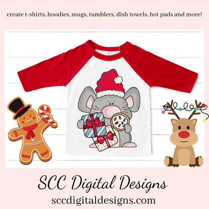 Christmas Mouse PNG, Santa, Xmas Cookies, Presents, Holiday Tree, , DIY Gift for Her, DIY Printables, Exclusive Clipart Set, Instant Download, Commercial Use Clip Art, Scrapbook Elements, Craft Supplies, Personal Use, Whimsical Wildlife