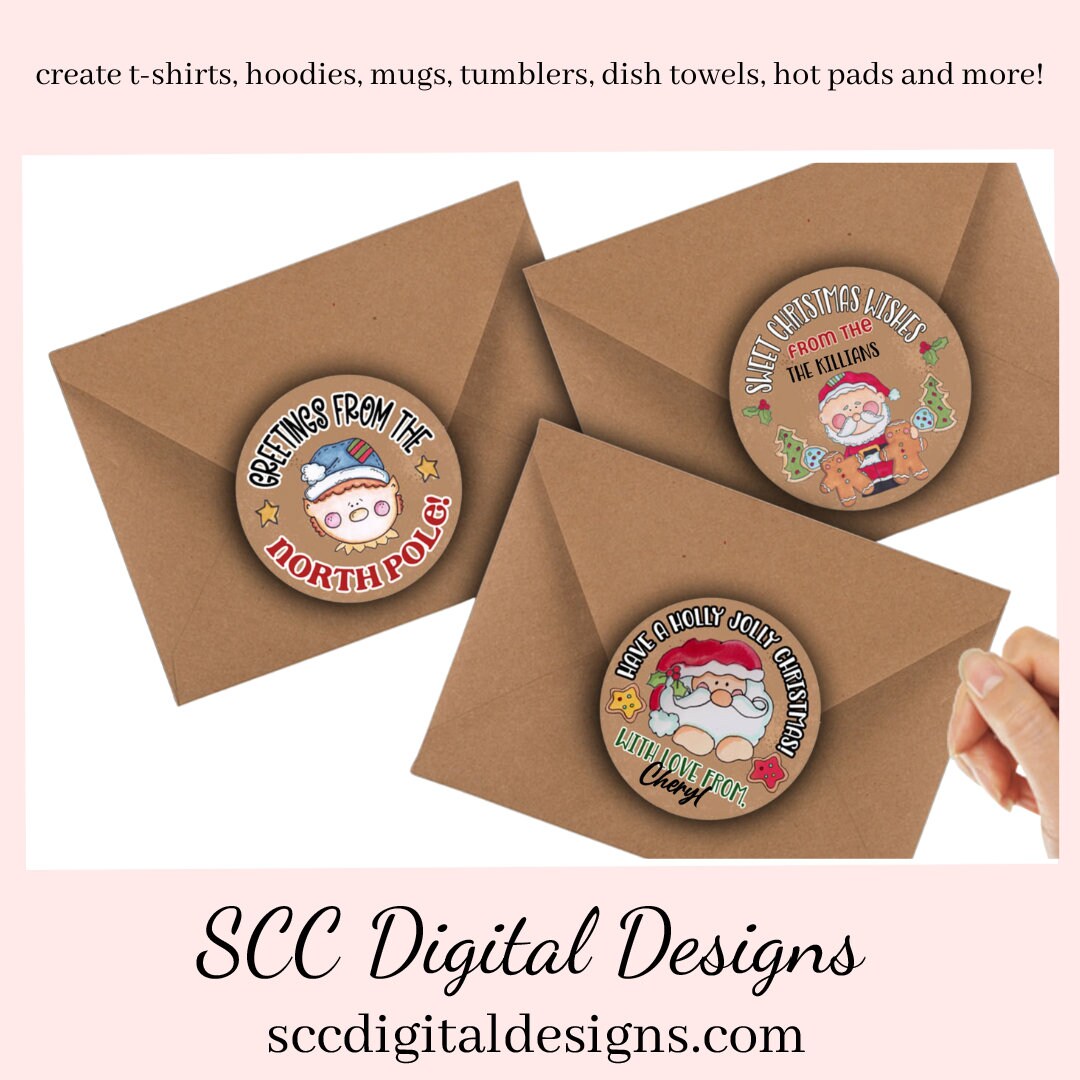 Christmas Wishes Stickers SVG for Digital Planning & Scrapbooking, Paper Planner Accessories Embellishments for Women, DIY Gift Bag Tags