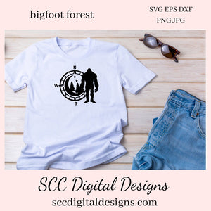 Bigfoot Forest SVG, Sasquatch Decal, Man Cave Sign, Big Foot Sticker, Mountain Art, DIY Gift for Him, Cricut Designs, Commercial Use PNG