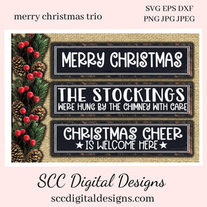 Our SVGs are great to create home decor, coffee mugs, tumblers, t-shirts, hoodies, kitchen towels, hot pads, and so much more!  Merry Christmas SVG, Mini Bundle, Christmas Cheer PNG, The Stockings Were Hung, DIY Gift for Her, Instant Download, Commercial Use Cricut Design, Sign Template
