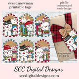 Printable Christmas Gift Tags, Snowman, Snowmen, Santa Hat, Hot Cocoa Mugs, Print at Home Tags, Instant Download, Commercial Use Printables, DIY Gift for Her, Each Tag is approximately 4" x 2 1/2" each  Print on sticker paper for sticker gift tags!!