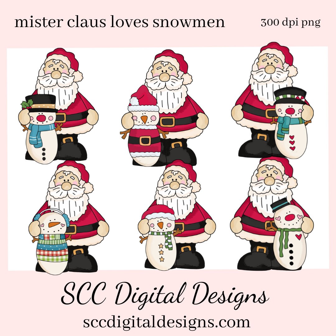 Santa Claus PNG, Snowmen, Snowman, Red White Hat, DIY Gift for Her, DIY Printables, Exclusive Clipart Set, Instant Download, Commercial Use Clip Art, Scrapbook Elements, Craft Supplies, Scrapbook Elements, Personal Use, Christmas Clipart, Xmas Hats
