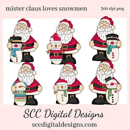 Santa Claus PNG, Snowmen, Snowman, Red White Hat, DIY Gift for Her, DIY Printables, Exclusive Clipart Set, Instant Download, Commercial Use Clip Art, Scrapbook Elements, Craft Supplies, Scrapbook Elements, Personal Use, Christmas Clipart, Xmas Hats