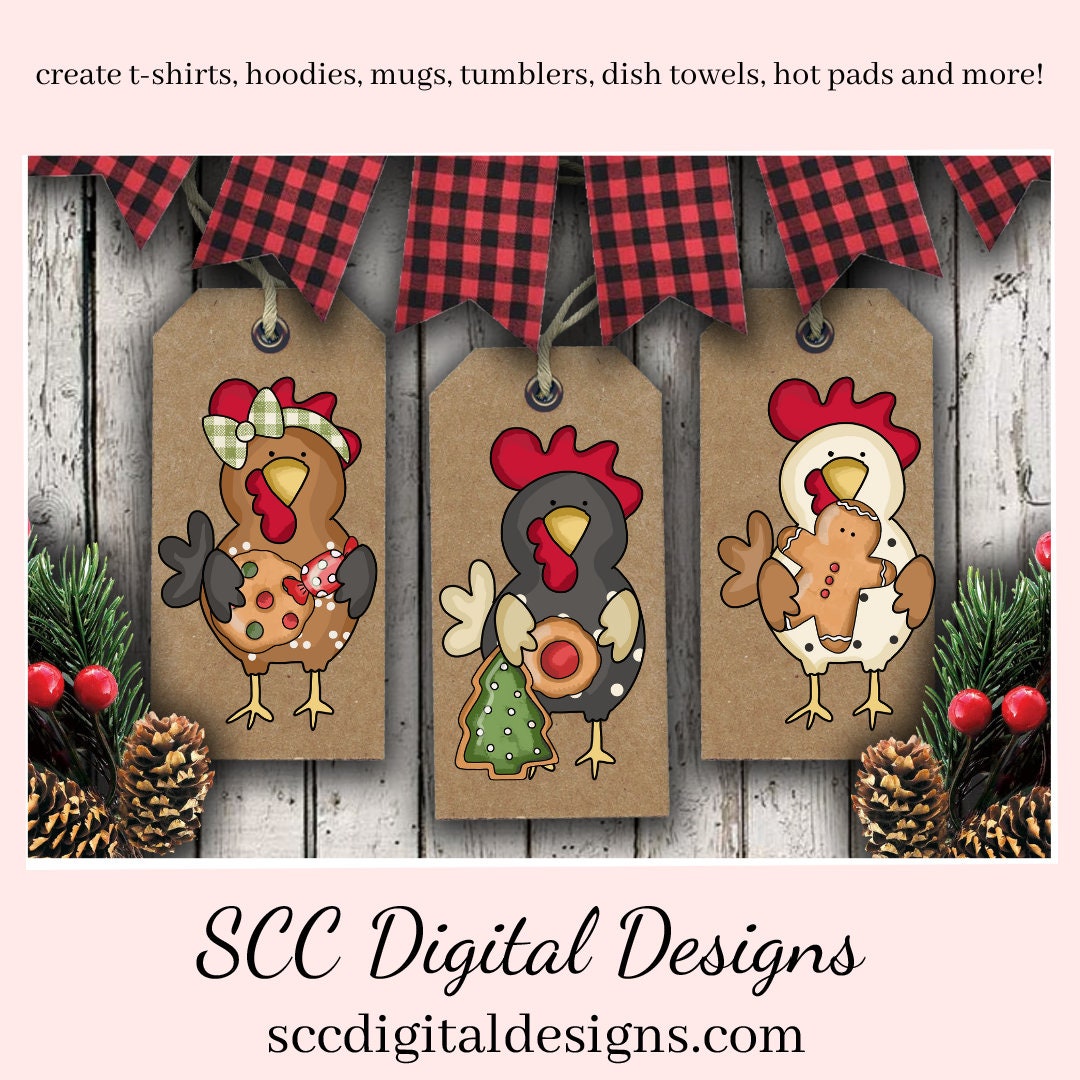 Our Clipart collections are great to create home decor, coffee mugs, tumblers, t-shirts, hoodies, kitchen towels, hot pads, and so much more!  Christmas Chicken PNG, Xmas Cookies, Holiday Gingerbread, DIY Gift for Her, DIY Printables, Exclusive Clipart Set, Instant Download, Commercial Use Clip Art, Scrapbook Elements, Craft Supplies, Scrapbook Elements, Personal Use, Whimsical Wildlife, Funny Chickens