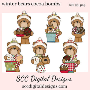 Winter Bear PNG, Cocoa Bombs, Hot Chocolate, Snowman Snowmen, Reindeer Xmas Tree, DIY Gift for Her, DIY Printables, Exclusive Clipart Set, Instant Download, Commercial Use Clip Art, Scrapbook Elements, Craft Supplies, Scrapbook Elements, Personal Use