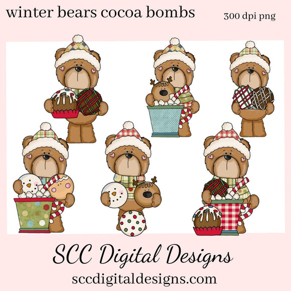 Winter Bear PNG, Cocoa Bombs, Hot Chocolate, Snowman Snowmen, Reindeer Xmas Tree, DIY Gift for Her, DIY Printables, Exclusive Clipart Set, Instant Download, Commercial Use Clip Art, Scrapbook Elements, Craft Supplies, Scrapbook Elements, Personal Use