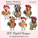 Funny Chicken PNG, Christmas Treat, Xmas Tree, Holiday Candy, Chocolate Chip Cookies, Gingerbread, DIY Gift for Her, DIY Printables, Exclusive Clipart Set, Instant Download, Commercial Use Clip Art, Scrapbook Elements, Craft Supplies, Scrapbook Elements, Personal Use
