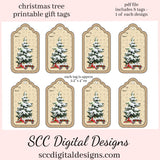 Christmas Tree Printable Gift Tag, Red Wagon, Xmas Gifts, DIY Gift for Her, Junk Journal Ephemera, Print at Home Tags, Instant Download, Commercial Use Printables, DIY Gift for Her, Old Paper Textures, Digital Ephemera, Collage Sheet, Holiday Art, Each Tag is approximately 4" x 2 1/2" each