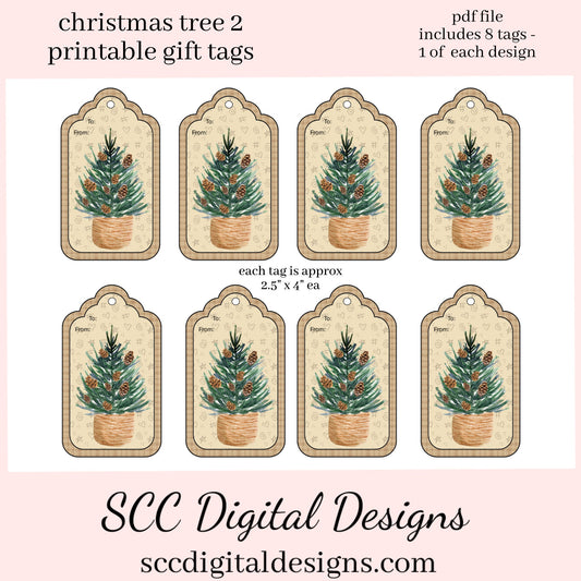 Christmas Tree Printable Gift Tag, Xmas Gifts, Holiday Art, DIY Gift for Her, Junk Journal Ephemera, Print at Home Tags, Instant Download, Commercial Use Printables, DIY Gift for Her, Old Paper Textures, Digital Ephemera, Collage Sheet, Each Tag is approximately 4" x 2 1/2" each