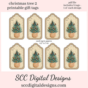 Christmas Tree Printable Gift Tag, Xmas Gifts, Holiday Art, DIY Gift for Her, Junk Journal Ephemera, Print at Home Tags, Instant Download, Commercial Use Printables, DIY Gift for Her, Old Paper Textures, Digital Ephemera, Collage Sheet, Each Tag is approximately 4" x 2 1/2" each