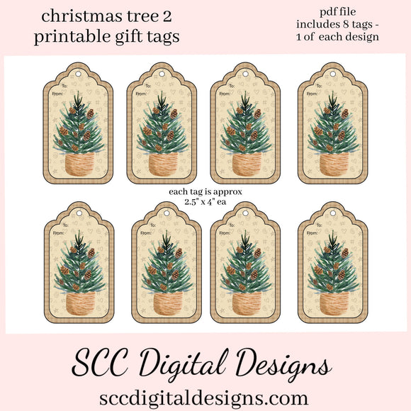 Christmas Tree Printable Gift Tag, Xmas Gifts, Holiday Art, DIY Gift for Her, Junk Journal Ephemera, Print at Home Tags, Instant Download, Commercial Use Printables, DIY Gift for Her, Old Paper Textures, Digital Ephemera, Collage Sheet, Each Tag is approximately 4