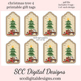 Printable Gift Tag, Christmas Tree, Xmas Gifts, Holiday Art, DIY Gift for Her, Junk Journal Ephemera, Print at Home Tags, Instant Download, Commercial Use Printables, DIY Gift for Her, Old Paper Textures, Digital Ephemera, Collage Sheet, Red & White Hat, Each Tag is approximately 4" x 2 1/2" each
