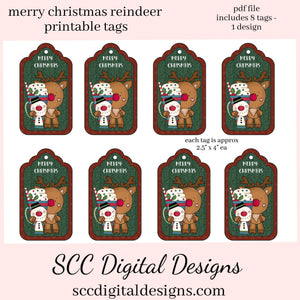 Reindeer Gift Tags, Snowman Soup, Snowmen, Hot Cocoa Mug, Print at Home Tags, Instant Download, Commercial Use Printables, DIY Gift for Her, Digital Ephemera, Collage Sheet, Xmas Gifts, Holiday Ephemera, Each Tag is approximately 4" x 2 1/2" each