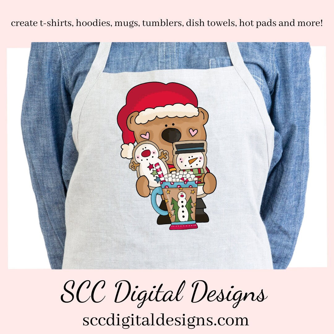 Santa Bear PNG, Snowman Soup, Cocoa Mugs, Snowmen, Santa Hat, DIY Gift for Her, DIY Printables, Exclusive Clipart Set, Instant Download, Commercial Use Clip Art, Scrapbook Elements, Craft Supplies, Personal Use, Christmas Clipart
