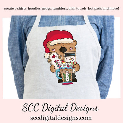 Santa Bear PNG, Snowman Soup, Cocoa Mugs, Snowmen, Santa Hat, DIY Gift for Her, DIY Printables, Exclusive Clipart Set, Instant Download, Commercial Use Clip Art, Scrapbook Elements, Craft Supplies, Personal Use, Christmas Clipart
