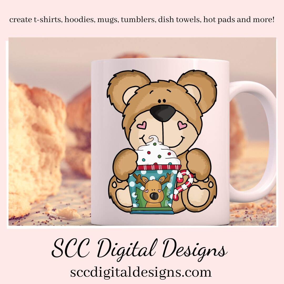 Christmas Bear PNG, Cocoa Mugs, Reindeer, Snowman, Snowmen, Santa, DIY Gift for Her, DIY Printables, Exclusive Clipart Set, Instant Download, Commercial Use Clip Art, Scrapbook Elements, Craft Supplies, Personal Use, Christmas Clipart