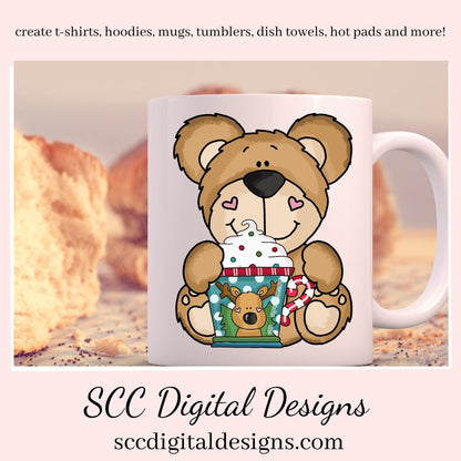 Christmas Bear PNG, Cocoa Mugs, Reindeer, Snowman, Snowmen, Santa, DIY Gift for Her, DIY Printables, Exclusive Clipart Set, Instant Download, Commercial Use Clip Art, Scrapbook Elements, Craft Supplies, Personal Use, Christmas Clipart